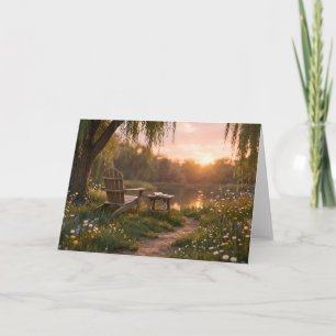 Willow Chair Lake Sunset Blank Greeting Card