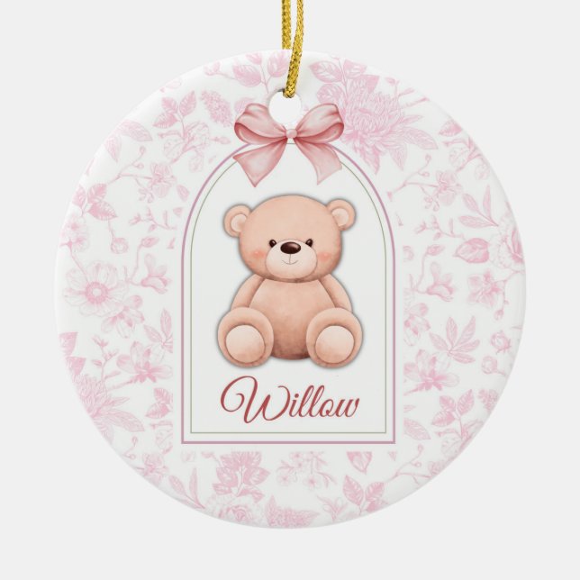 Willow | Custom Pink Teddy Bear Nursery Design  Ceramic Tree Decoration (Front)