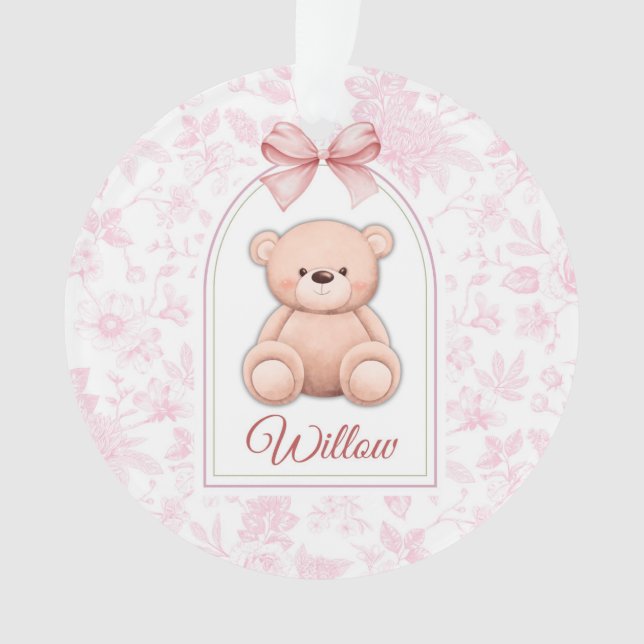 Willow | Custom Pink Teddy Bear Nursery Design  Ornament (Front)