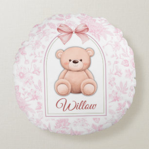 Willow   Custom Pink Teddy Bear Nursery Design  Round Cushion