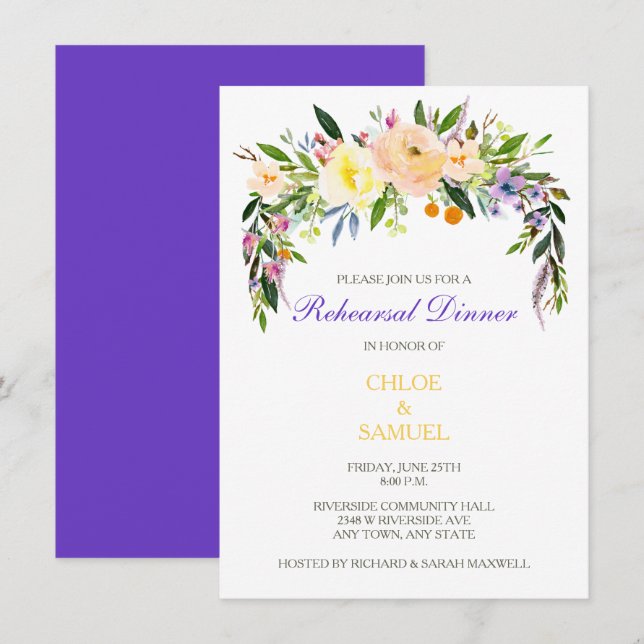 Willow Floral Wedding Rehearsal Dinner Invitation (Front/Back)