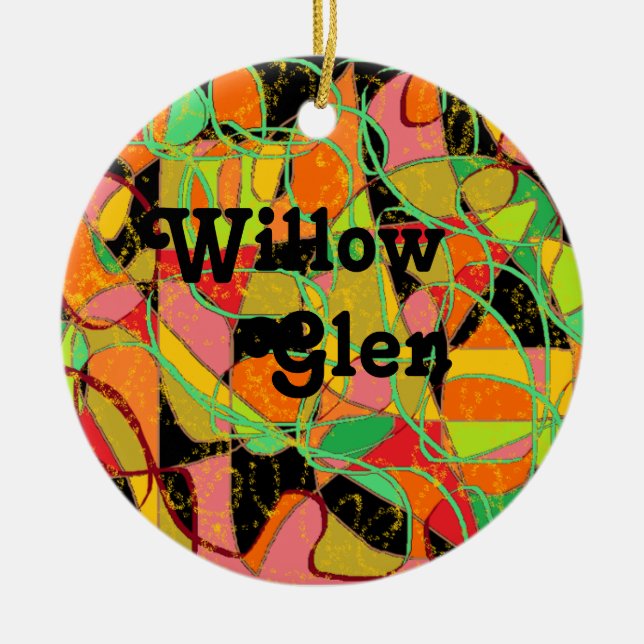 Willow Glen geometric abstract art san Jose Ceramic Tree Decoration (Front)