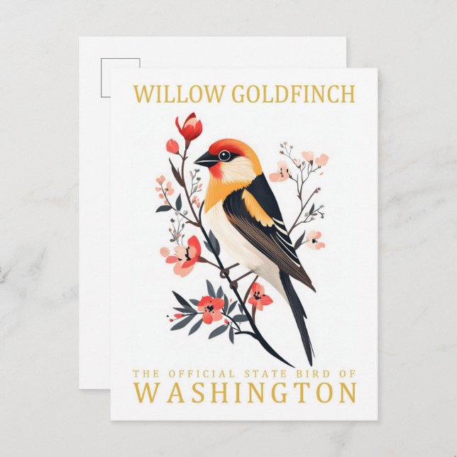 Willow Goldfinch Bird of Washington Travel Postcard (Front/Back)