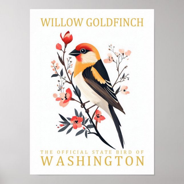 Willow Goldfinch Bird of Washington Travel Poster (Front)