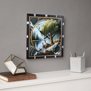 Willow Goose Rustic Water’s Edge Square Wall Clock
