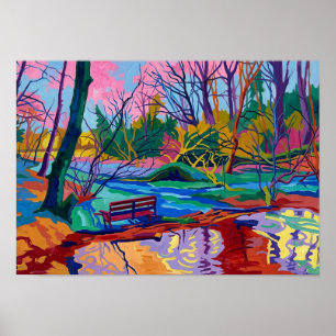 Willow Hall Dam Sowerby Bridge Vibrant Fauvist Art Poster