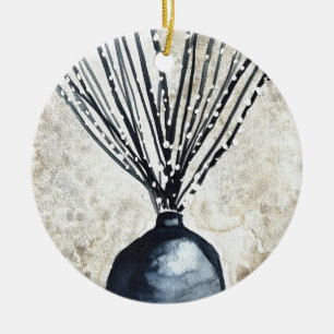 Willow in vase watercolor Ceramic Tree Decoration