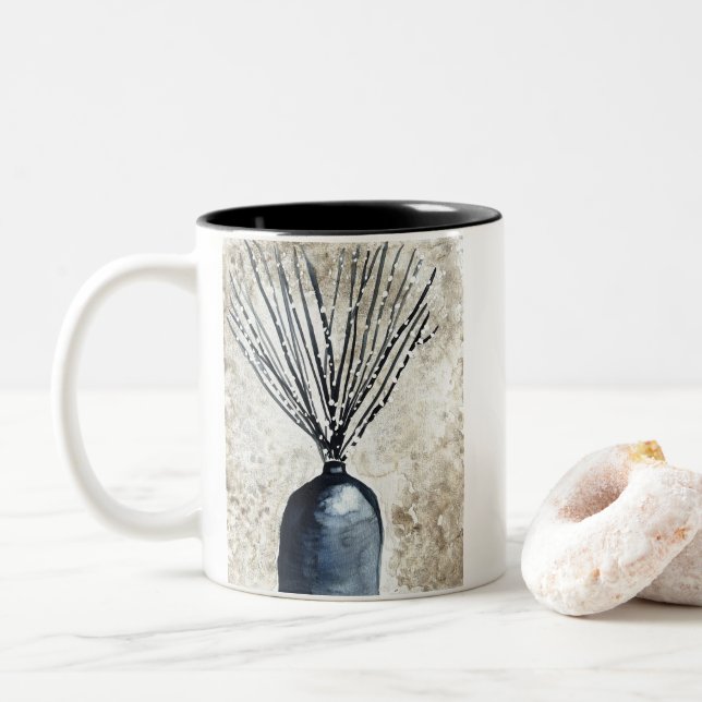  Willow in vase watercolor Two-Tone Coffee Mug (With Donut)
