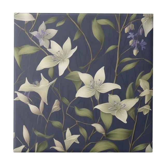 Willow Leaves and Woodland Blooms Pattern Tile (Front)