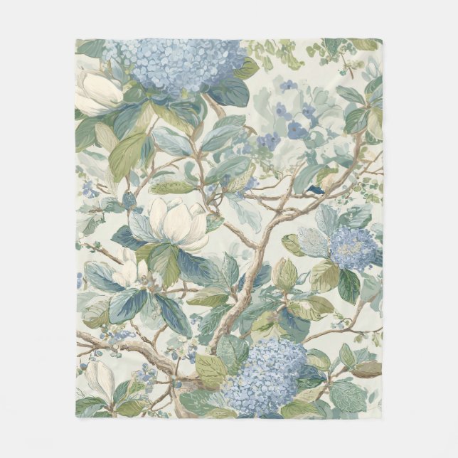 Willow Little Magnolia Wallpaper Floral Coastal  Fleece Blanket (Front)