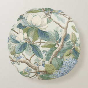 Willow Little Magnolia Wallpaper Floral Coastal  Round Cushion