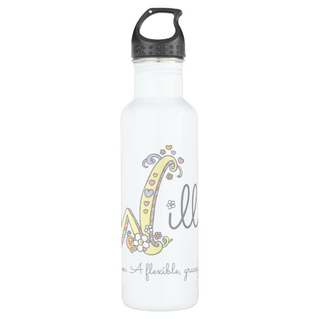 Willow name meaning decorated W drinks bottle (Front)