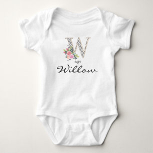 Willow Name Reveal Floral Letter W Retro Flower Baby Bodysuit
