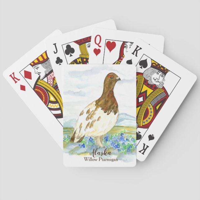 Willow Ptarmigan Alaska State Bird Forget Me Not Playing Cards (Back)