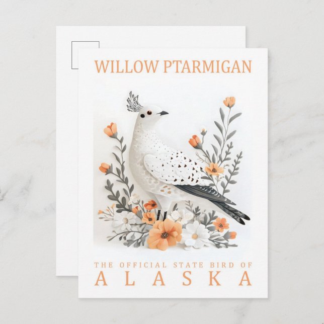 Willow Ptarmigan Bird of Alaska USA Travel Postcard (Front/Back)
