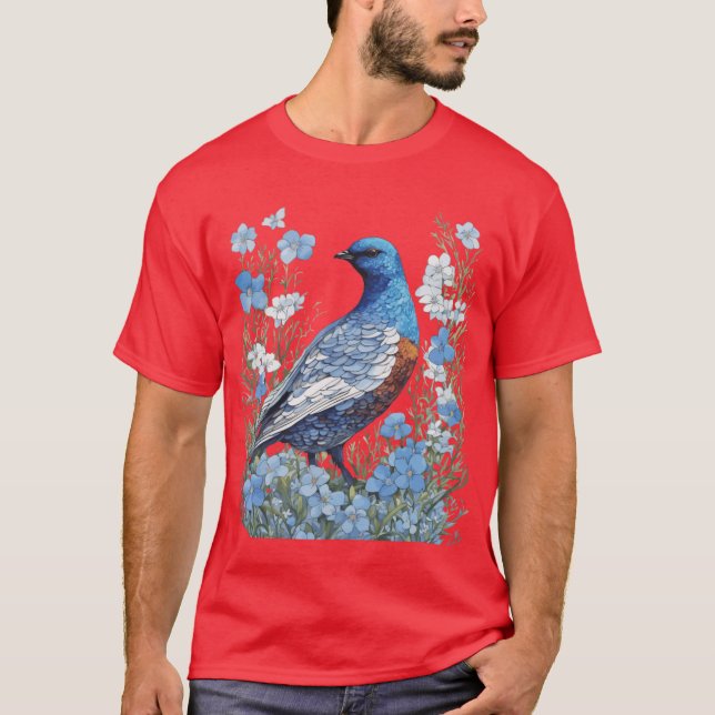 Willow Ptarmigan Grouse And ForgetMeNots T-Shirt (Front)