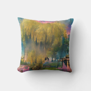 Willow tree at sunset by the pond cushion