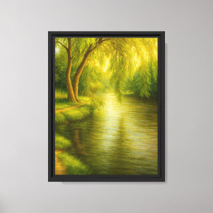 Willow Tree by the River Tranquil Canvas Art Print