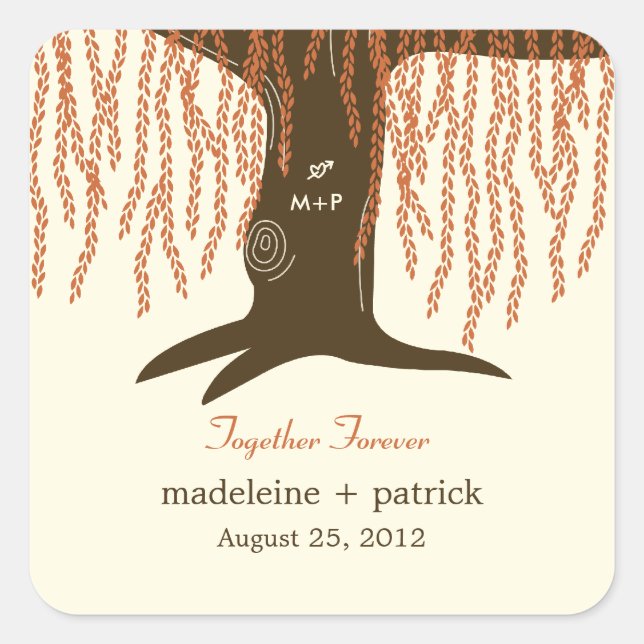 Willow Tree Fall Wedding Favour Sticker (Front)