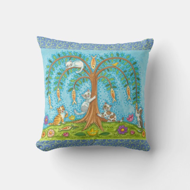 WILLOW TREE FISH & KITTENS THROW PILLOW (Front)