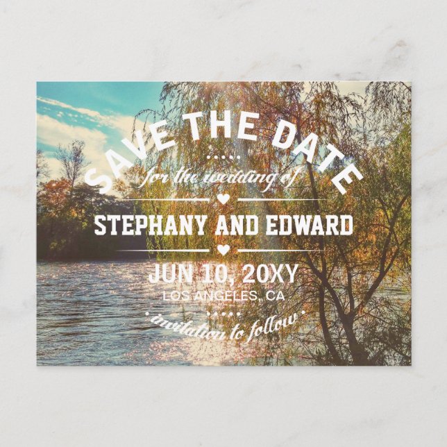 Willow Tree River Stylish Save the Date Postcard (Front)