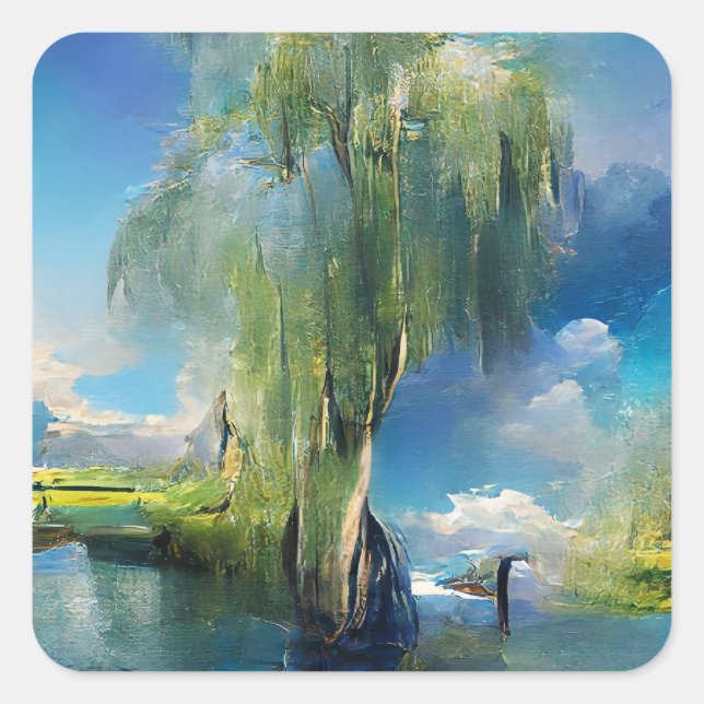  Willow tree to the sky Abstract  Square Sticker (Front)