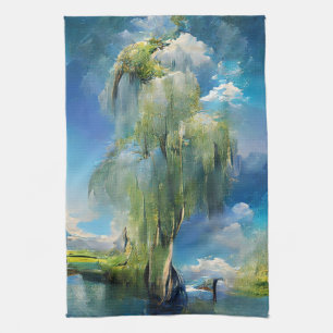 Willow tree to the sky Abstract Tea Towel