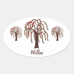 Willow Tree with Hearts - Customisable Oval Sticker