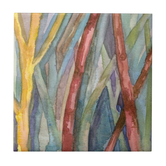 Willow Trees Creekside Autumn Watercolor Tile (Front)