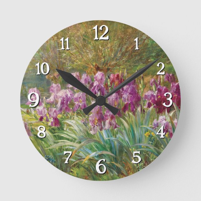 Willows and Irises by a Creek Round Clock (Front)