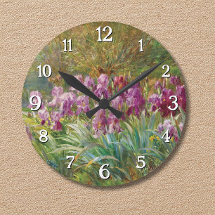 Willows and Irises by a Creek Round Clock