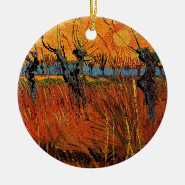 Willows at Sunset by Vincent van Gogh Ceramic Tree Decoration (Front)