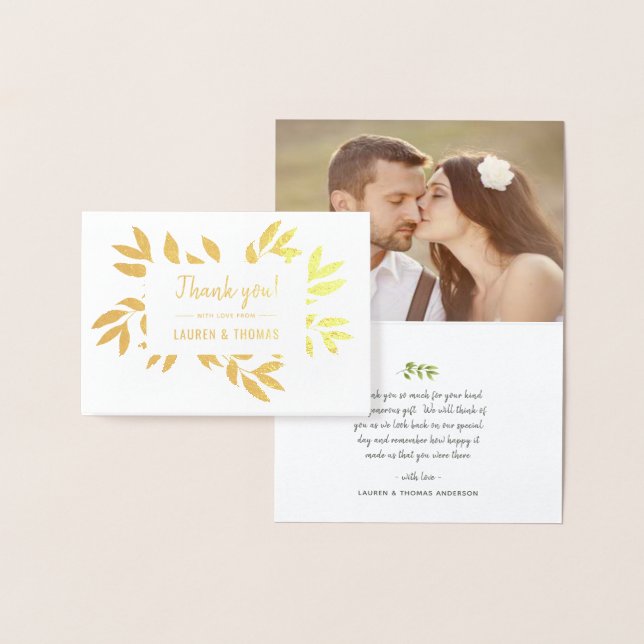 Willows Wreath Wedding Thank You Real Gold Foil Foil Card (Display)