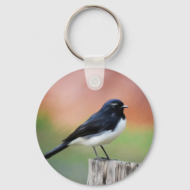 Willy Wagtail - Australian Bird Art Key Ring (Front)