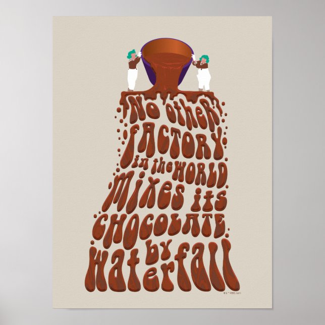 Willy Wonka Chocolate Waterfall Typography Poster (Front)