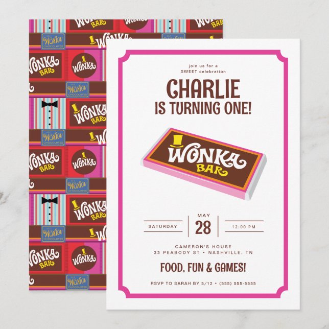 Willy Wonka & the Chocolate Factory Birthday Invitation (Front/Back)