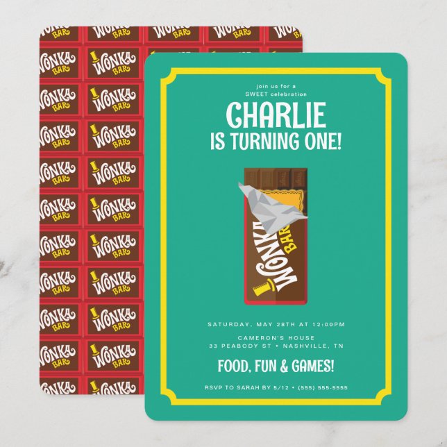 Willy Wonka & the Chocolate Factory Birthday Invitation (Front/Back)