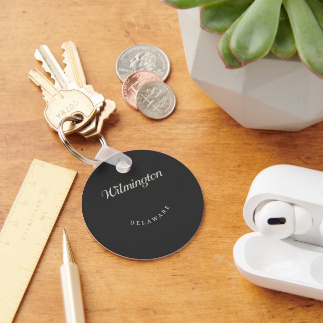 Wilmington Delaware White Font Key Ring (Desk)