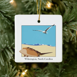 Wilmington, NC Horseshoe Crab Seagull Beach Ceramic Ornament