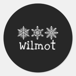Wilmot Mountain Skier Skiing Ski Snowflakes Rustic Classic Round Sticker