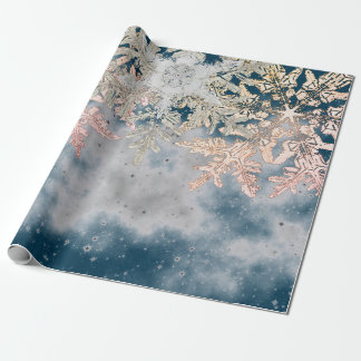 WILSON BENTLEY SNOWFLAKES IN NIGHT BLUE WITH STARS WRAPPING PAPER