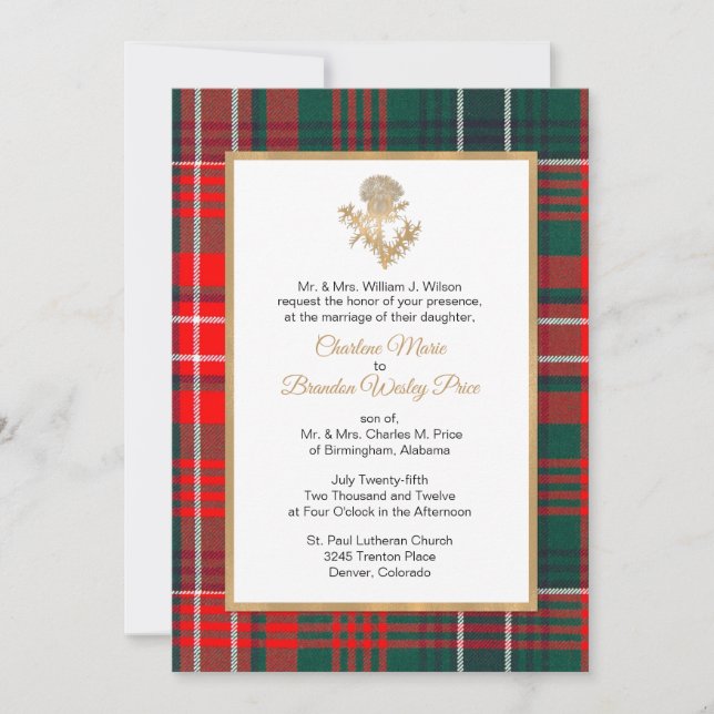 Wilson Plaid Thistle Wedding Invitation (Front)
