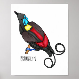 Wilson's bird-of-paradise bird cartoon poster
