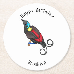 Wilson's bird-of-paradise bird cartoon round paper coaster