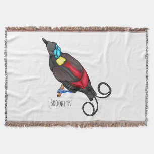 Wilson's bird-of-paradise bird cartoon throw blanket
