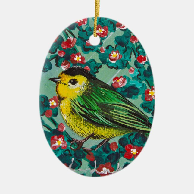 Wilson's Warbler Ceramic Tree Decoration (Front)