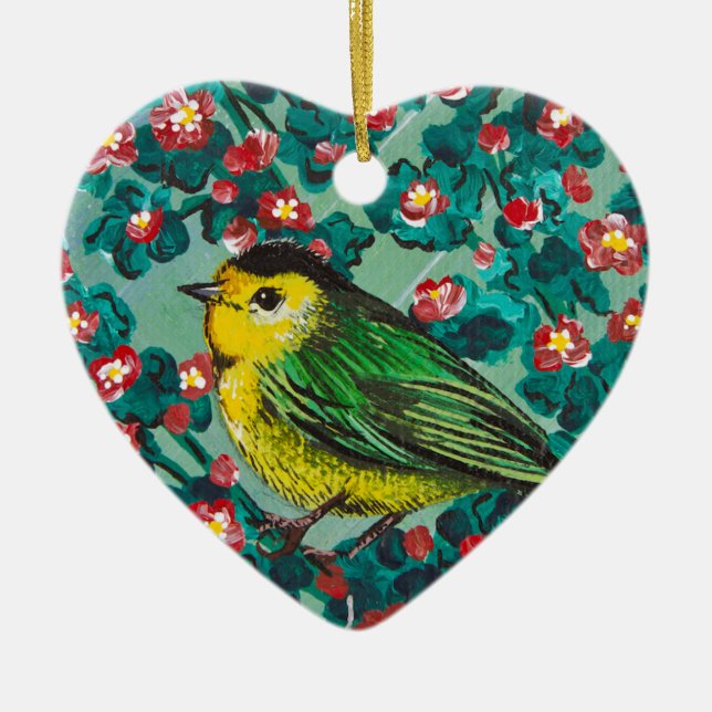 Wilson's Warbler Ceramic Tree Decoration (Front)
