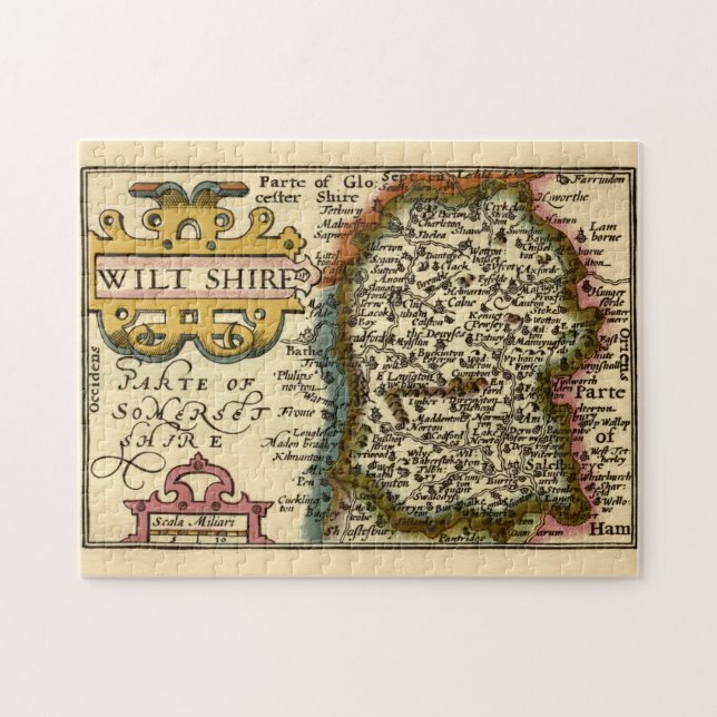 Wiltshire County England Old Antiquarian Atlas Map Jigsaw Puzzle (Horizontal)