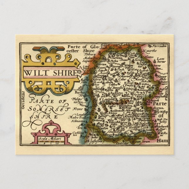 Wiltshire County England Old Antiquarian Atlas Map Postcard (Front)