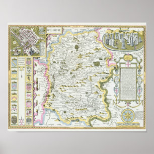Wiltshire, engraved by Jodocus Hondius Poster